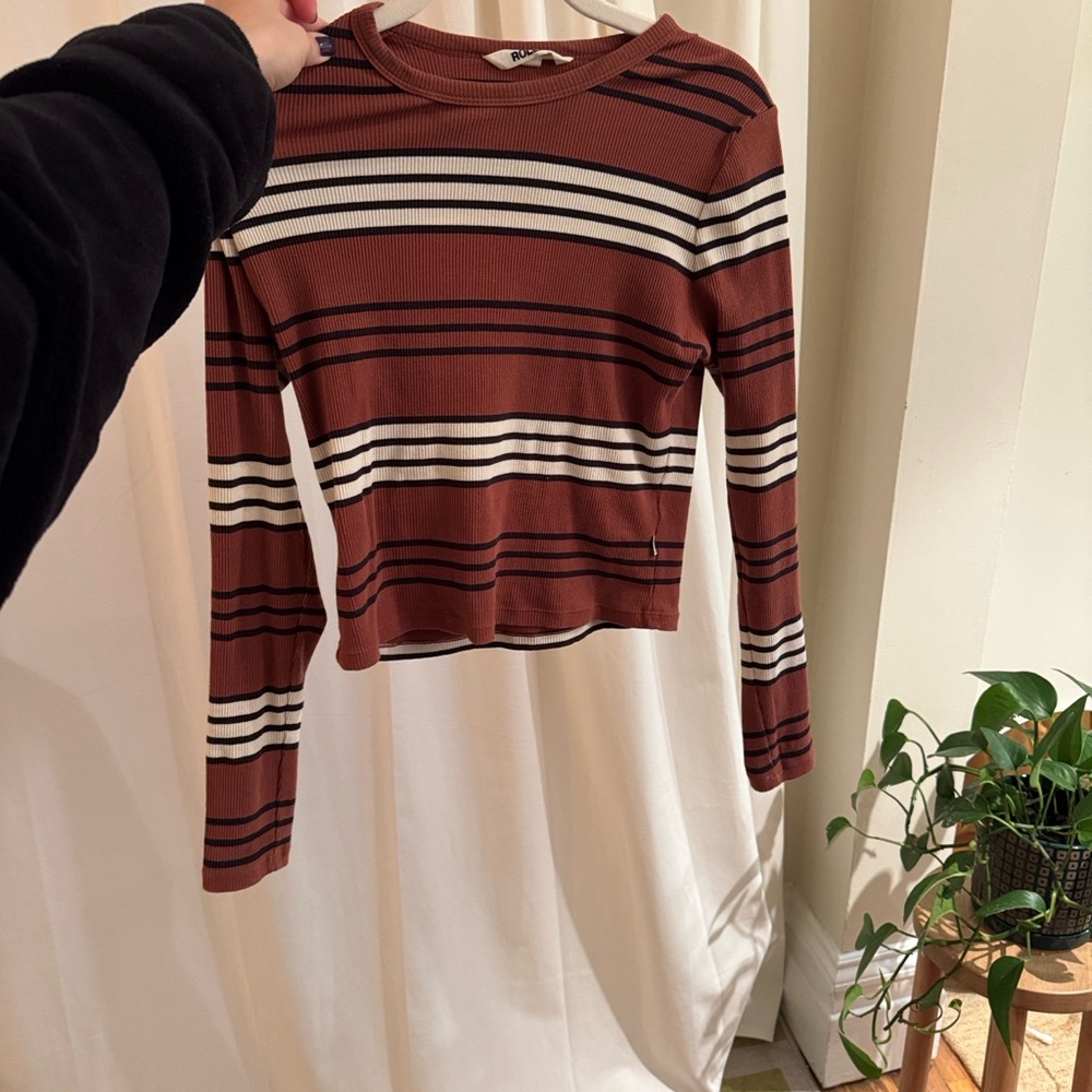 ROLLA'S Brown and White Striped Long Sleeve Top